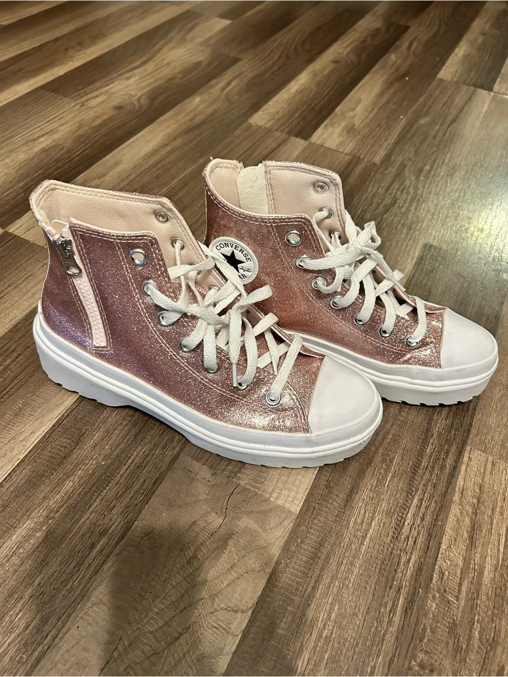 Converse Girls Pink Glitter Platform High-Top Sneakers